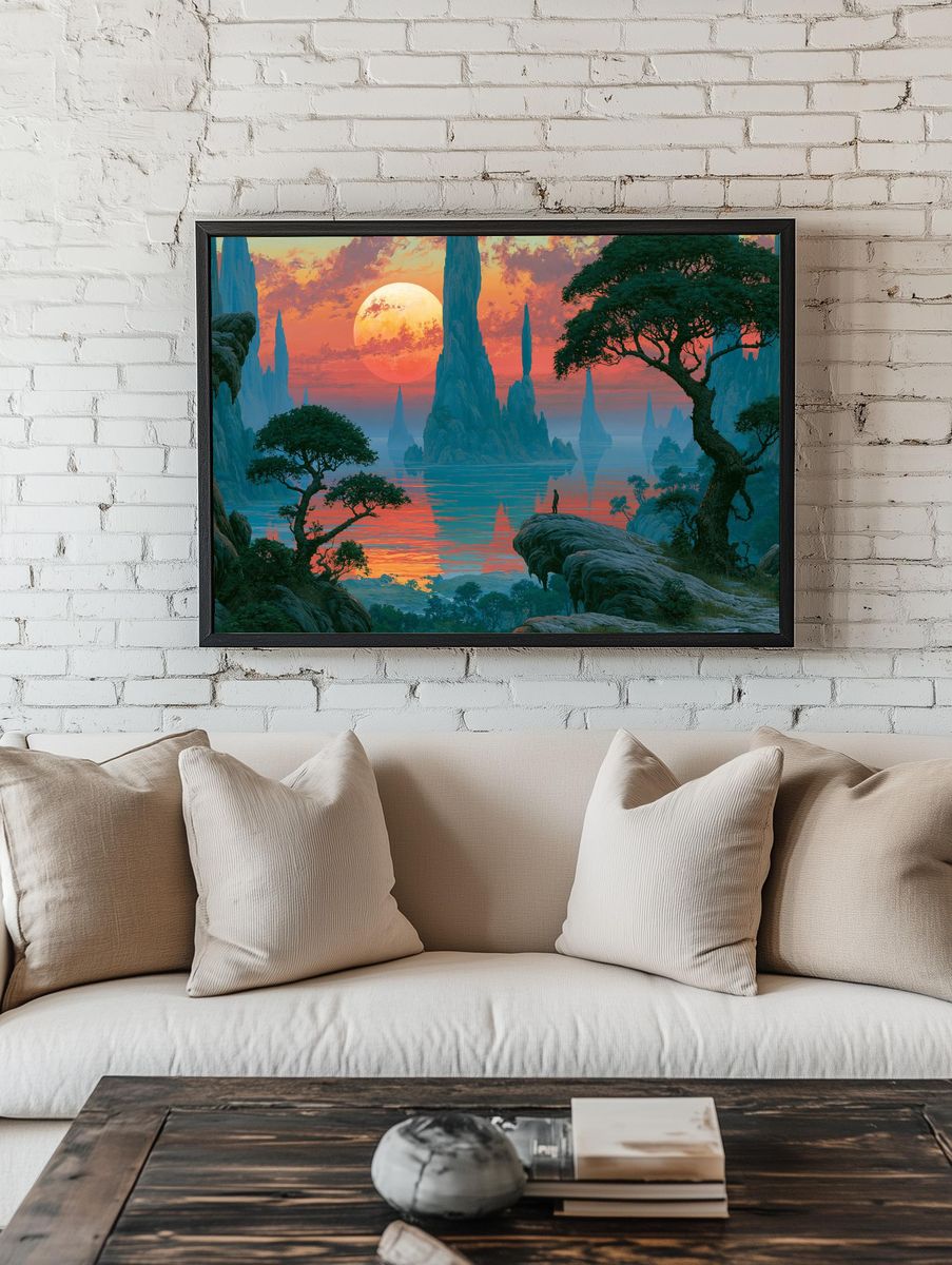 Alien Sunset Landscape Print. room preview