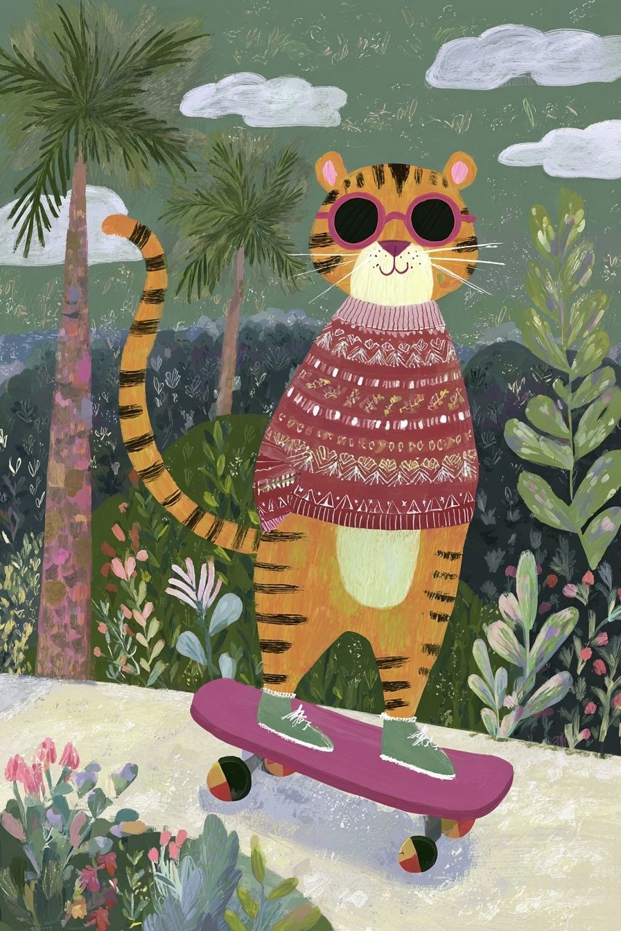 Skateboarding Tiger Illustration Poster. poster — illustration art