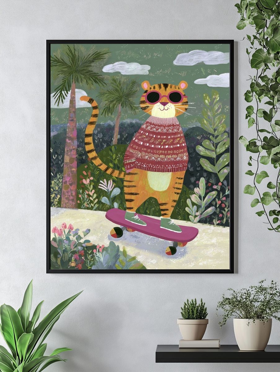 Skateboarding Tiger Illustration Poster. — room view 4