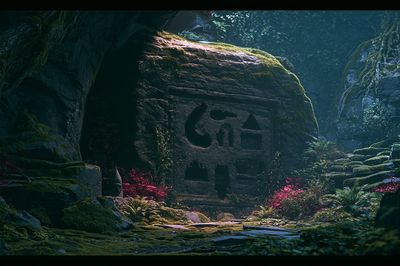 Mossy Jungle Temple Print. poster