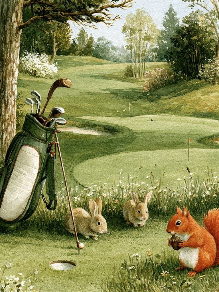 Whimsical Golf Course Illustration Poster. poster — illustration art