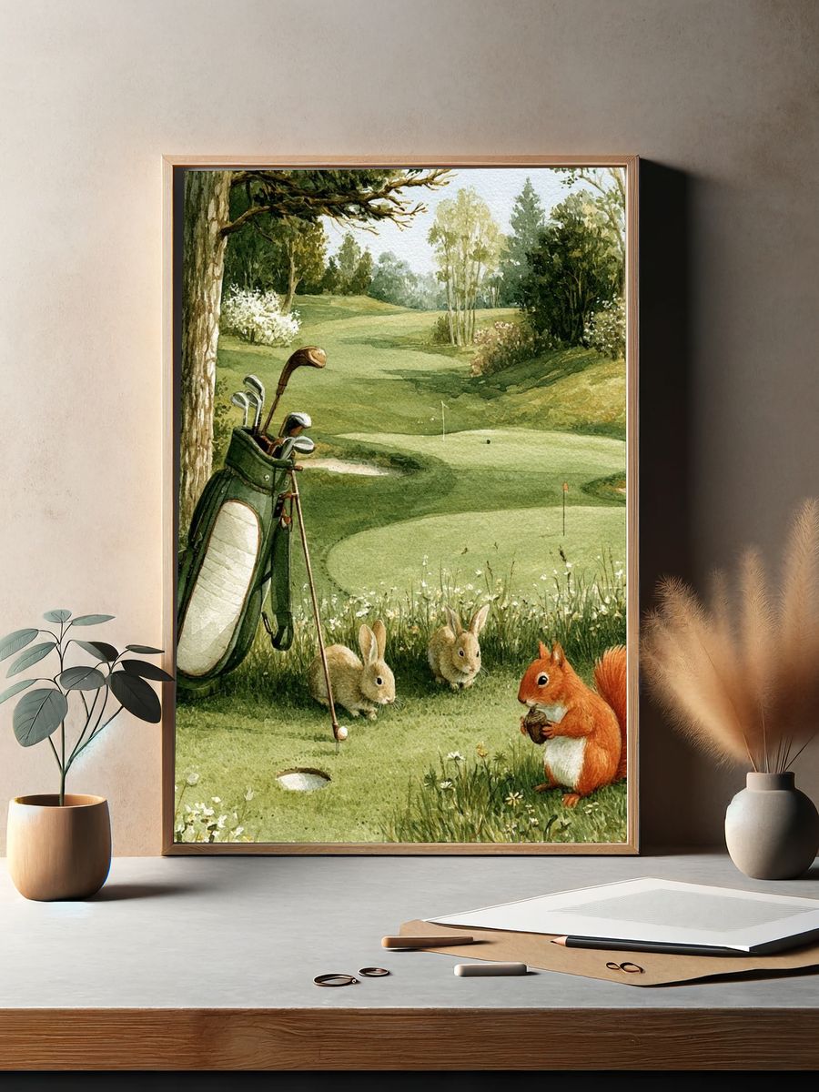Whimsical Golf Course Illustration Poster. — room view 2