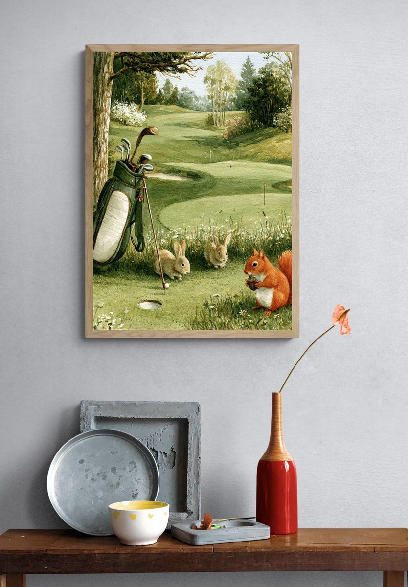 Whimsical Golf Course Illustration Poster. — room view 3