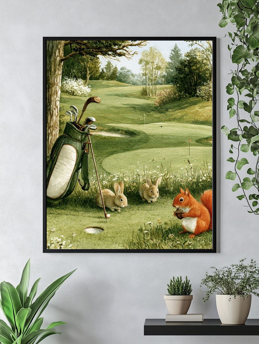 Whimsical Golf Course Illustration Poster. — room view 4