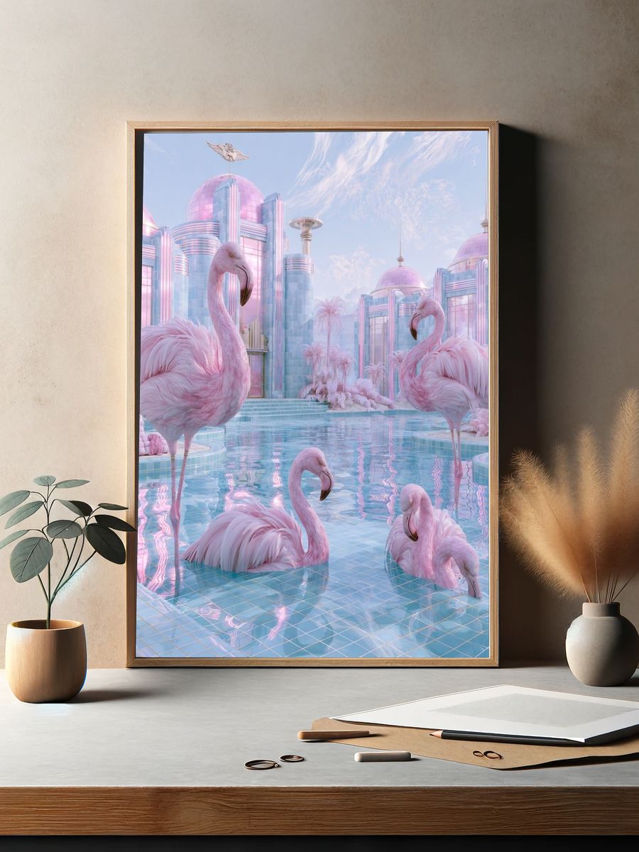 Pink Flamingo Palace Print. — room view 2