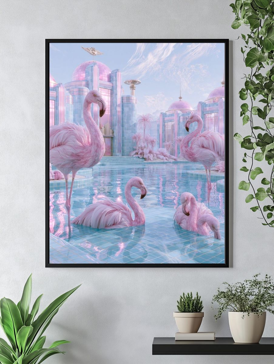 Pink Flamingo Palace Print. — room view 4