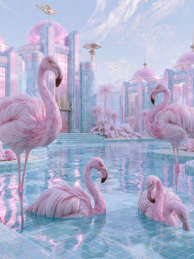Pink Flamingo Palace Print. poster