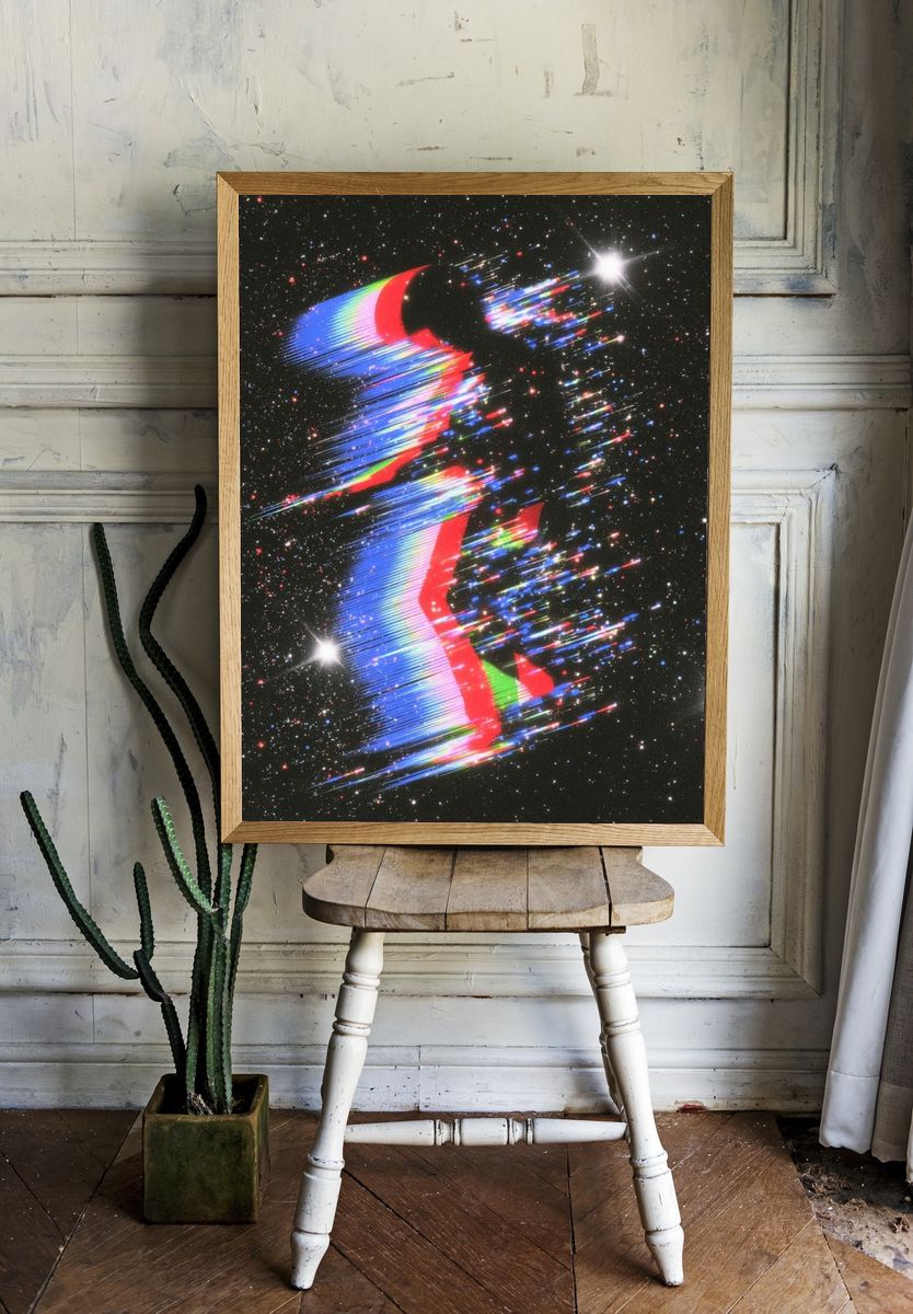Glitchy Cosmic Figure Print. room preview