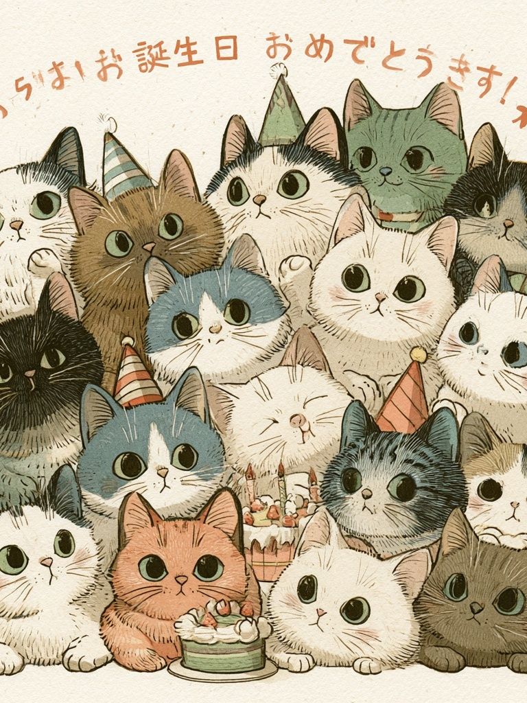 Birthday Cats Illustration Poster. poster — illustration art