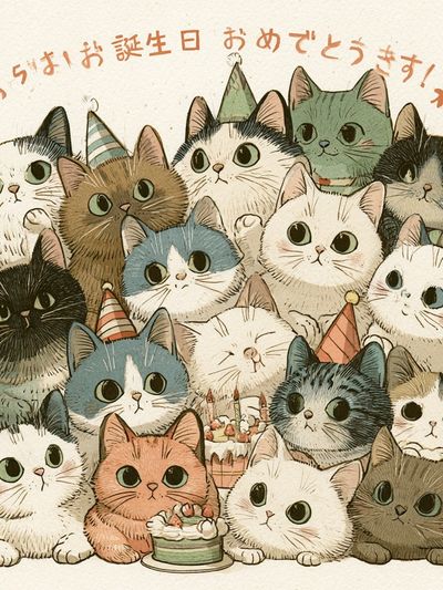 Birthday Cats Illustration Poster.