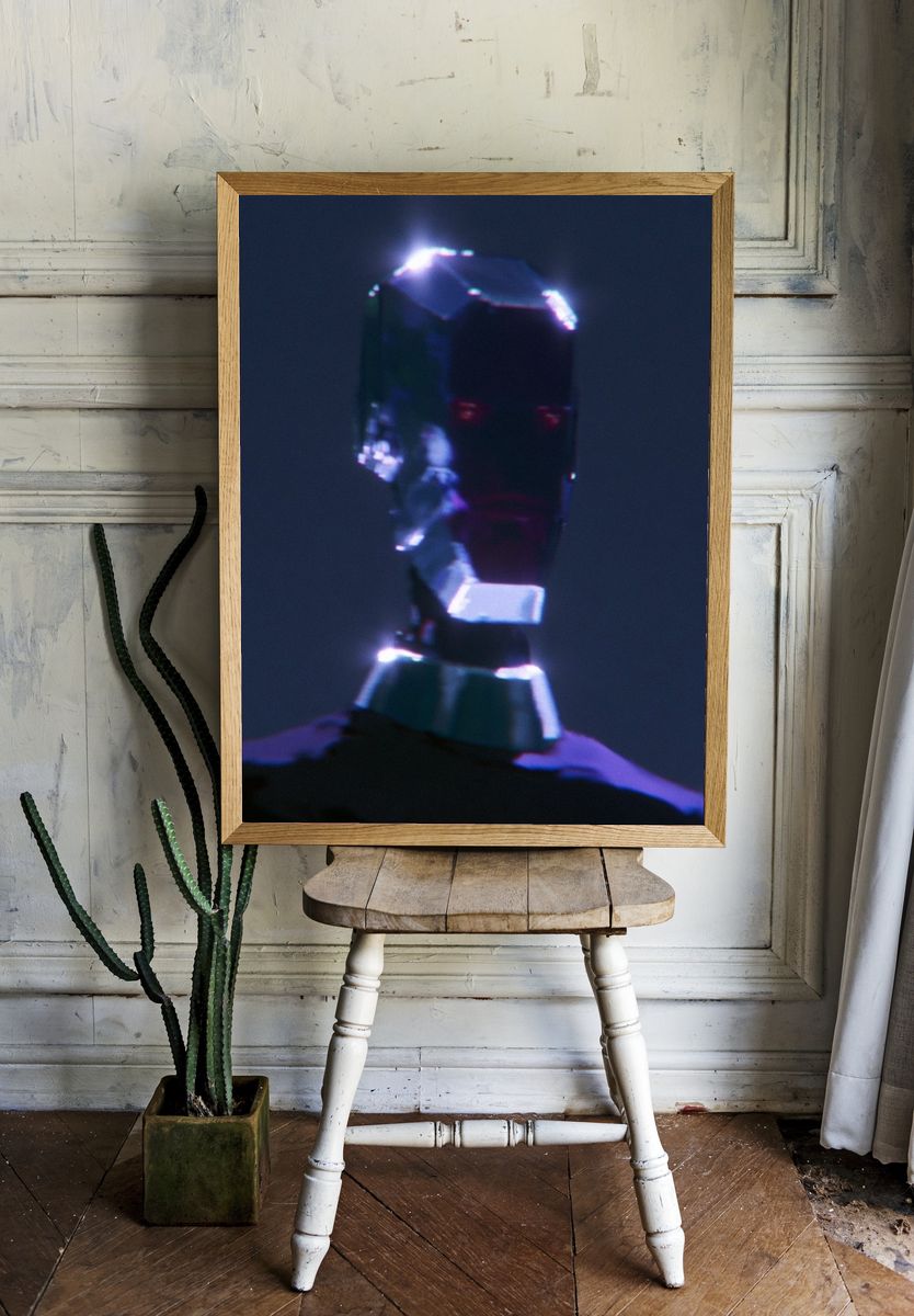 Glowing Crystal Head Portrait Print. — room view 1