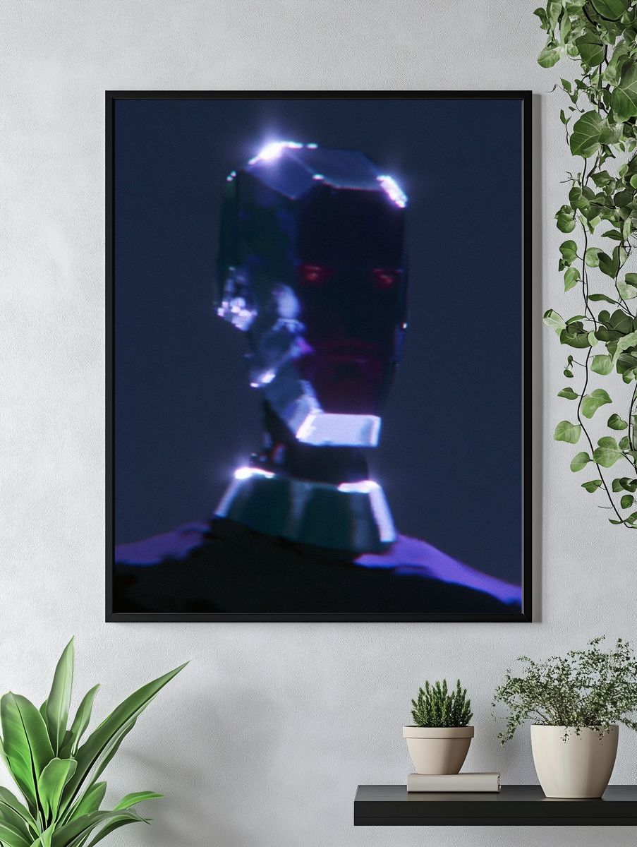 Glowing Crystal Head Portrait Print. — room view 4