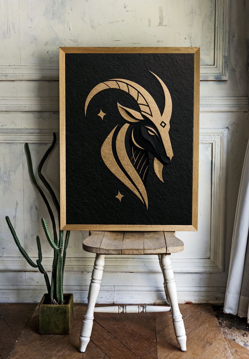 Golden Ram Zodiac Illustration Poster. room preview