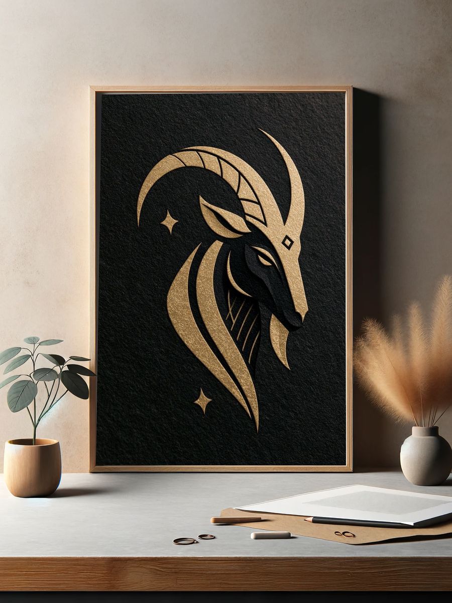 Golden Ram Zodiac Illustration Poster. — room view 2