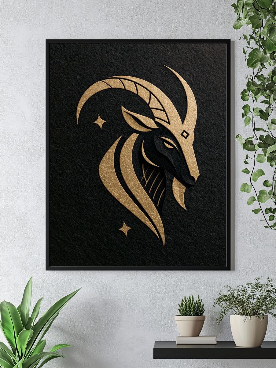 Golden Ram Zodiac Illustration Poster. — room view 4