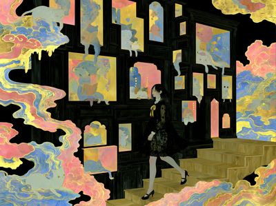 Surreal Cat Gallery Illustration Poster. poster