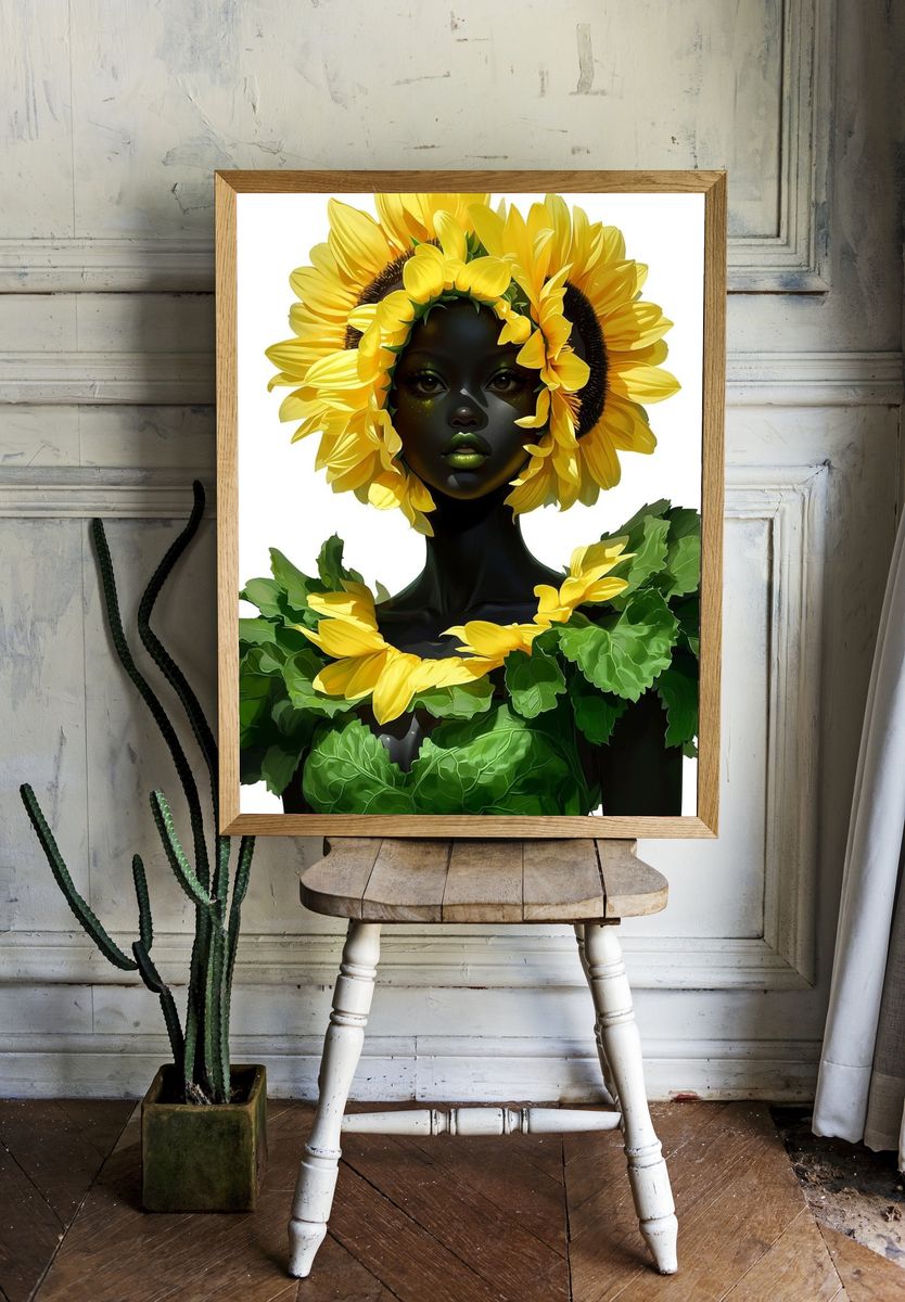 Sunflower Portrait Illustration Poster. room preview
