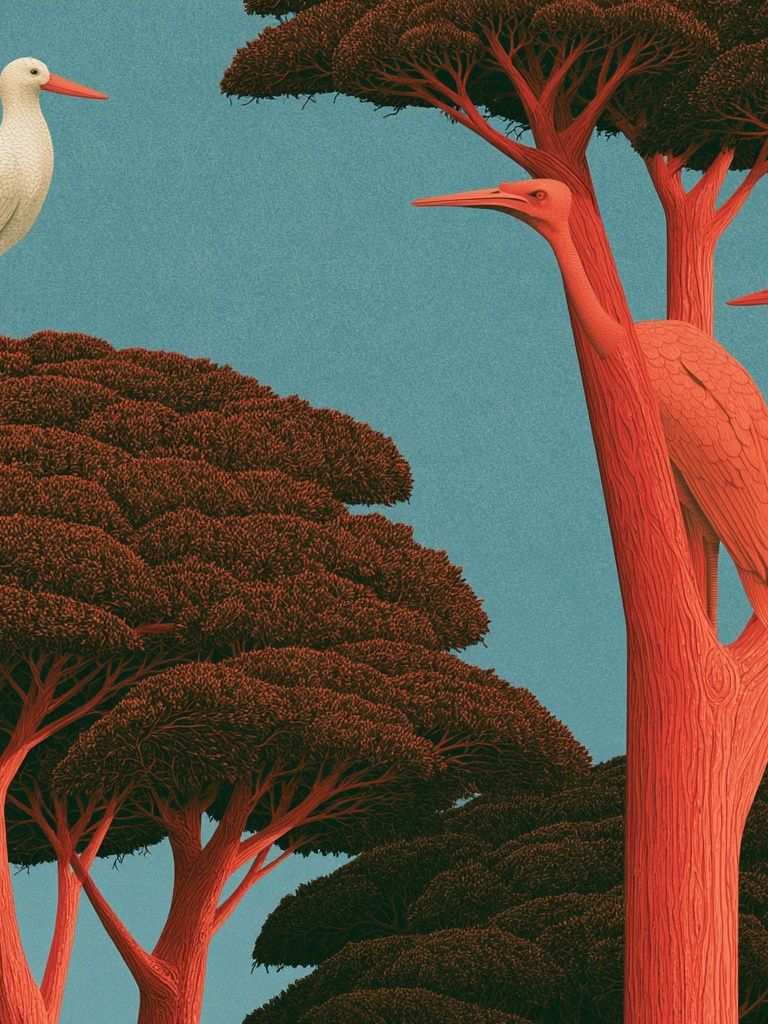 Crane Trees Illustration Poster. poster — illustration art