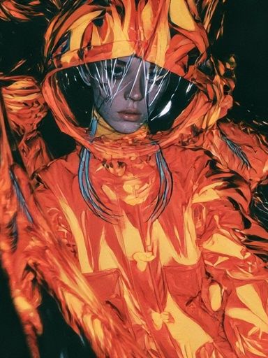 Futuristic Orange Hooded Portrait Print. poster — illustration art