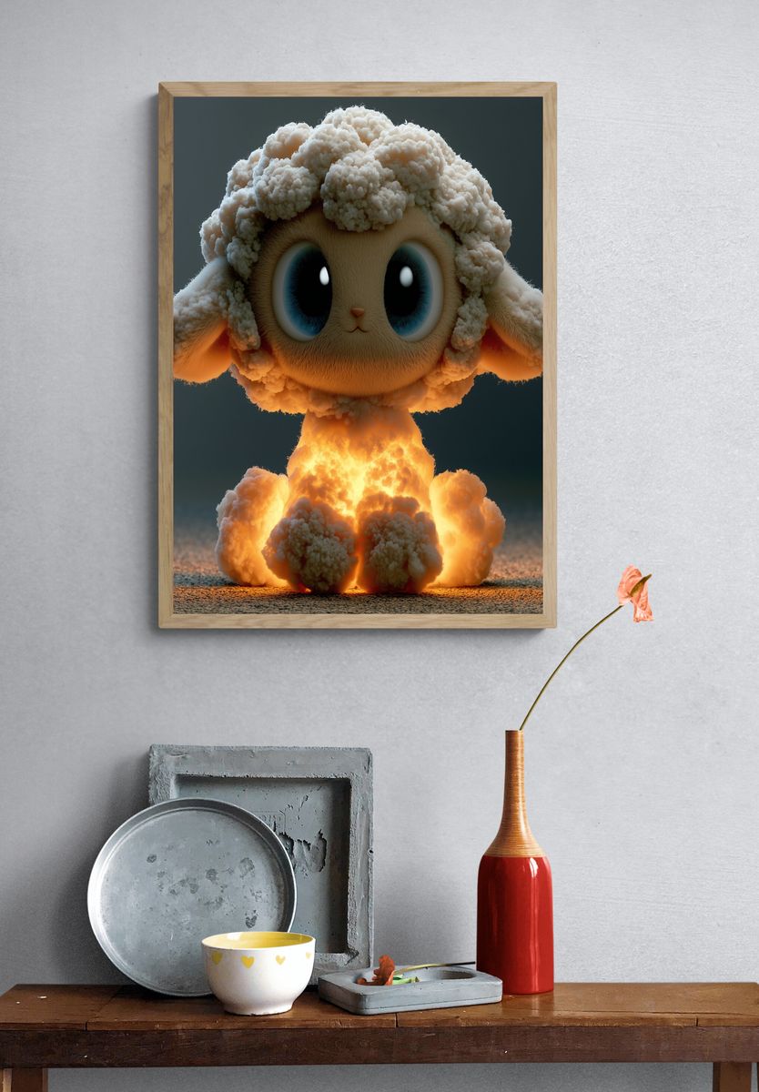 Cute Lamb Explosion Digital Art Poster. — room view 3