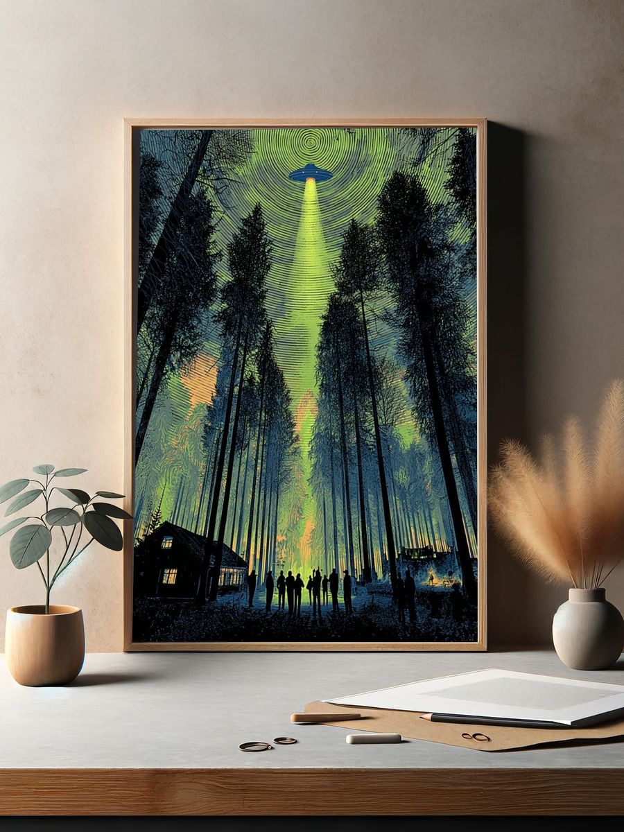 Alien Forest Encounter Illustration Poster. — room view 2