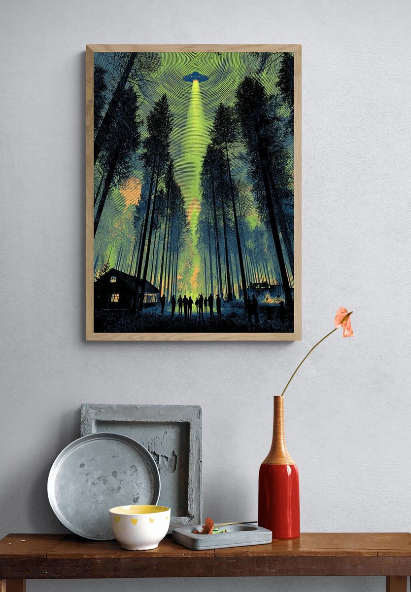 Alien Forest Encounter Illustration Poster. — room view 3