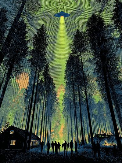 Alien Forest Encounter Illustration Poster.