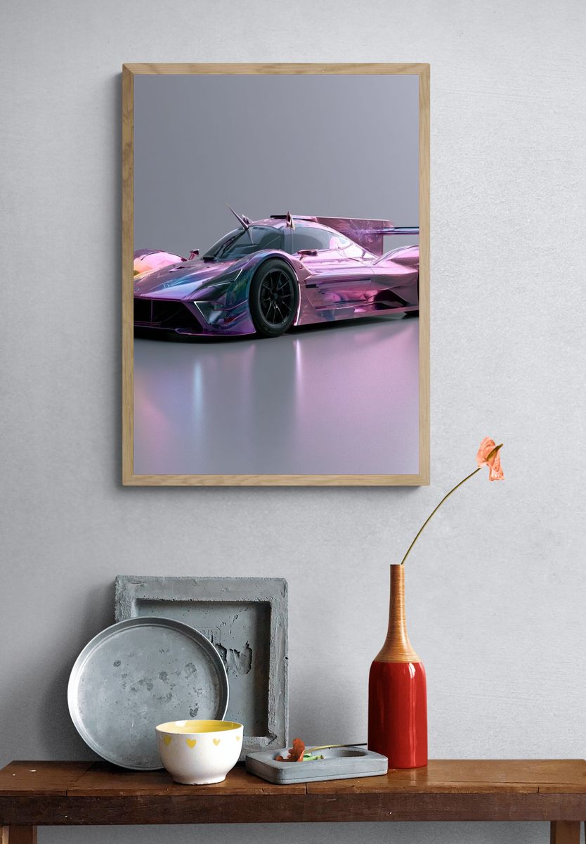 Neon Hypercar Illustration Poster. — room view 3