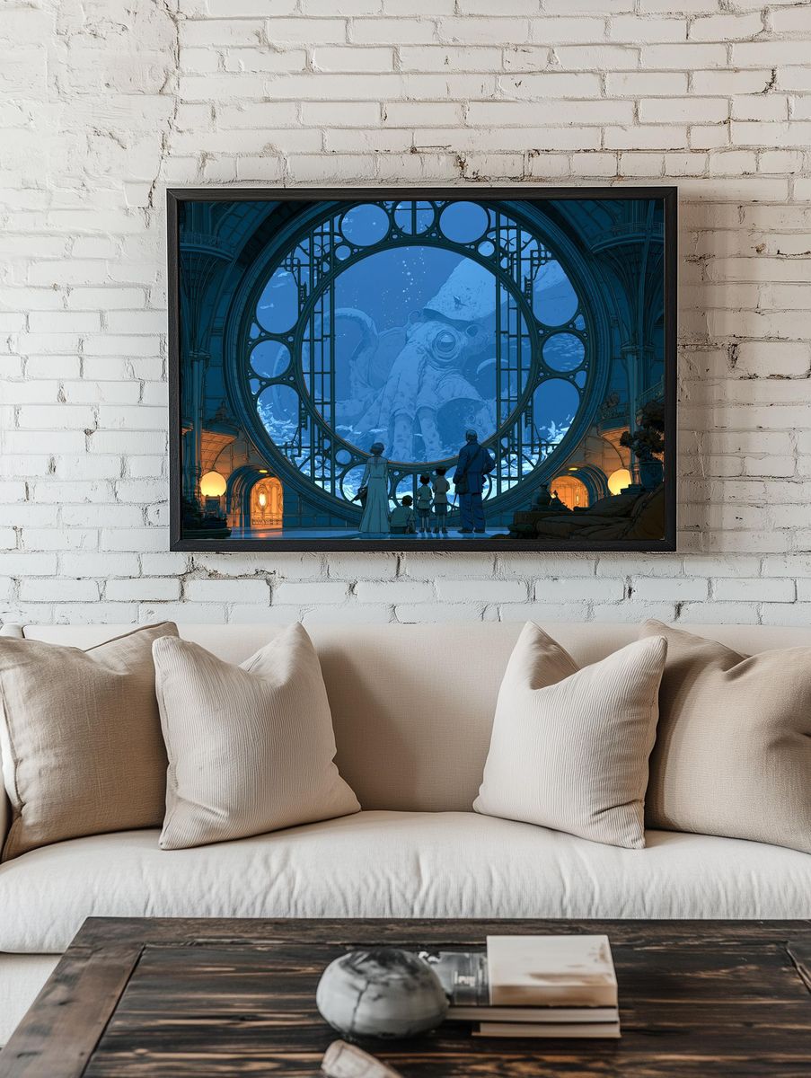 Underwater Octopus Observatory Print. — room view 1