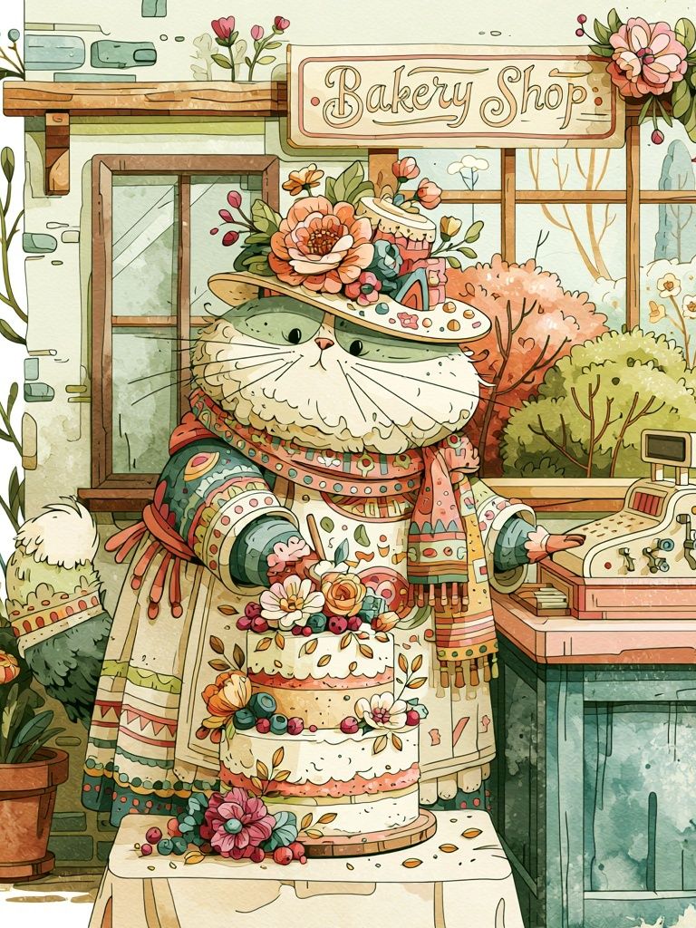 Bakery Cat Illustration Poster. poster — illustration art