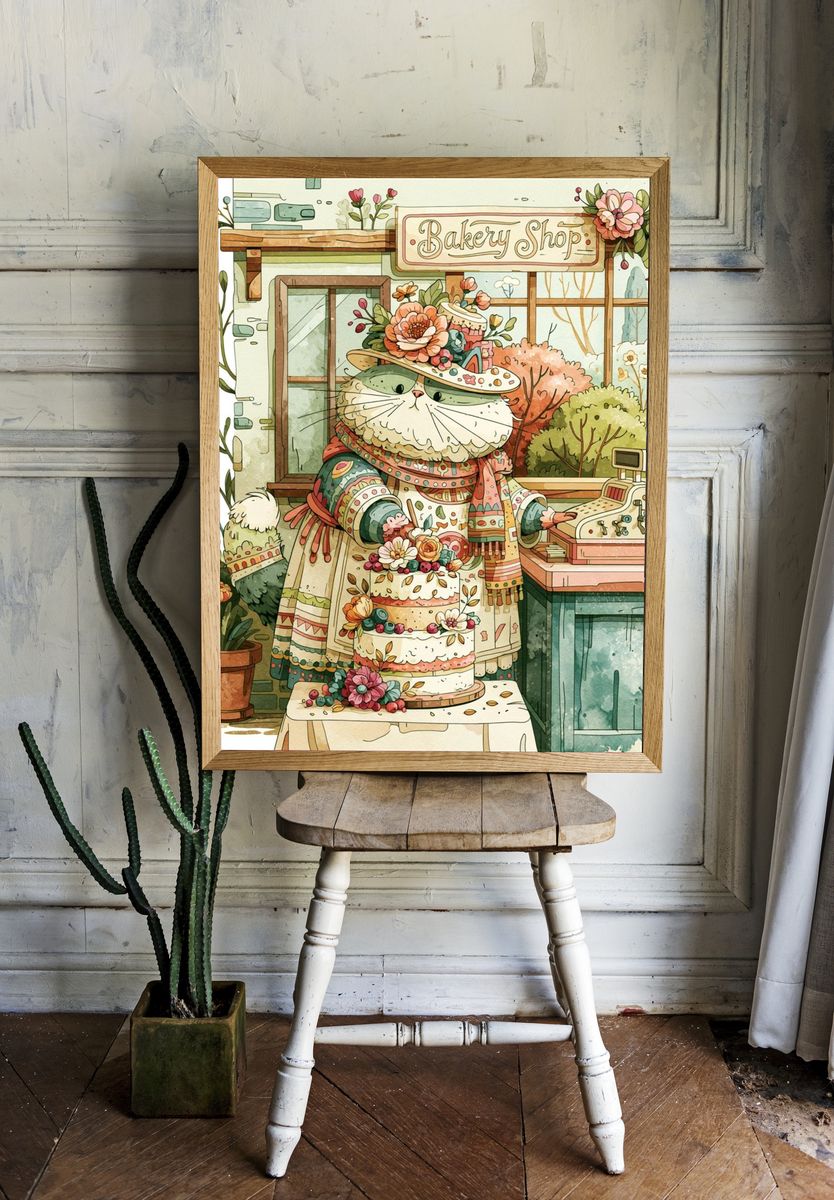 Bakery Cat Illustration Poster. room preview