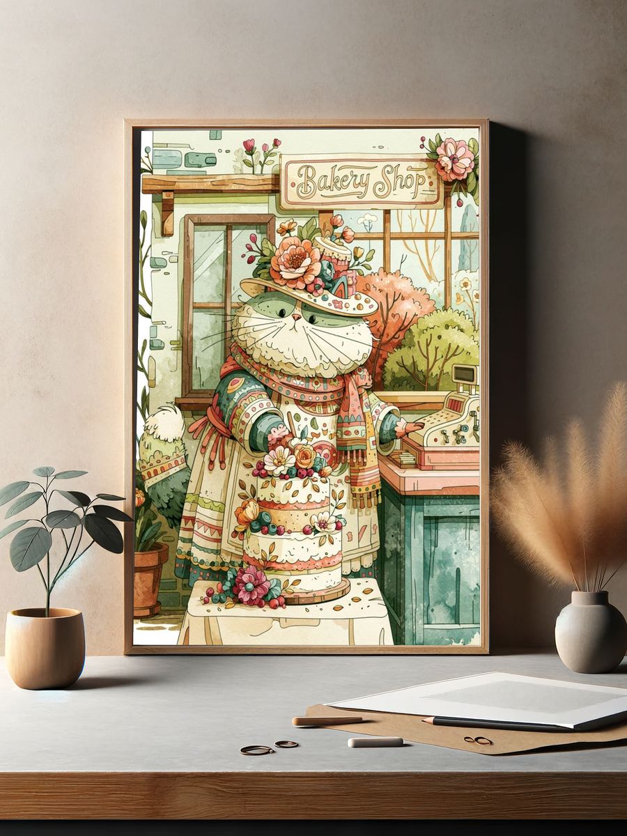 Bakery Cat Illustration Poster. — room view 2