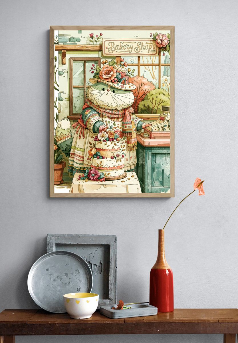 Bakery Cat Illustration Poster. — room view 3