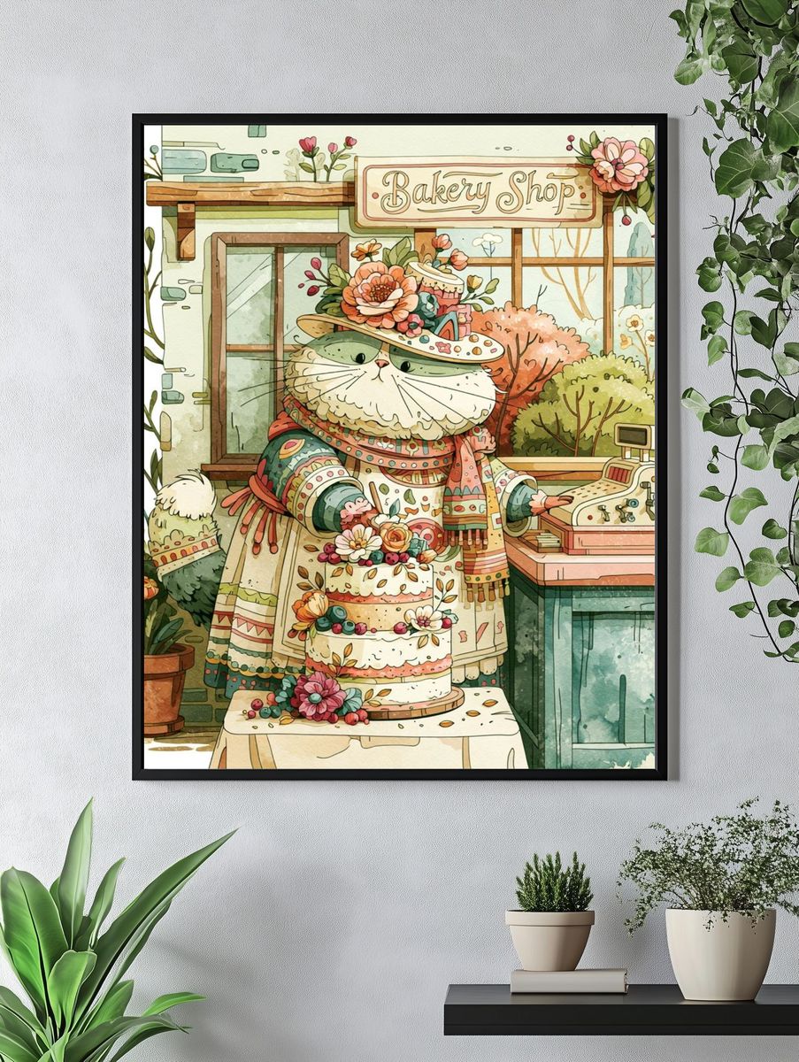 Bakery Cat Illustration Poster. — room view 4
