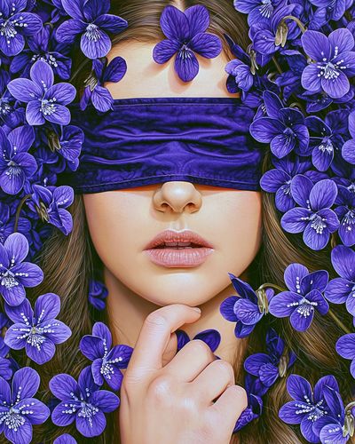 Purple Floral Blindfold Portrait Print.