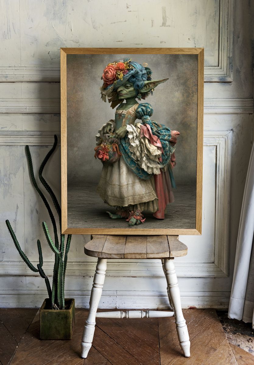 Goblin in Floral Dress Illustration Poster. room preview