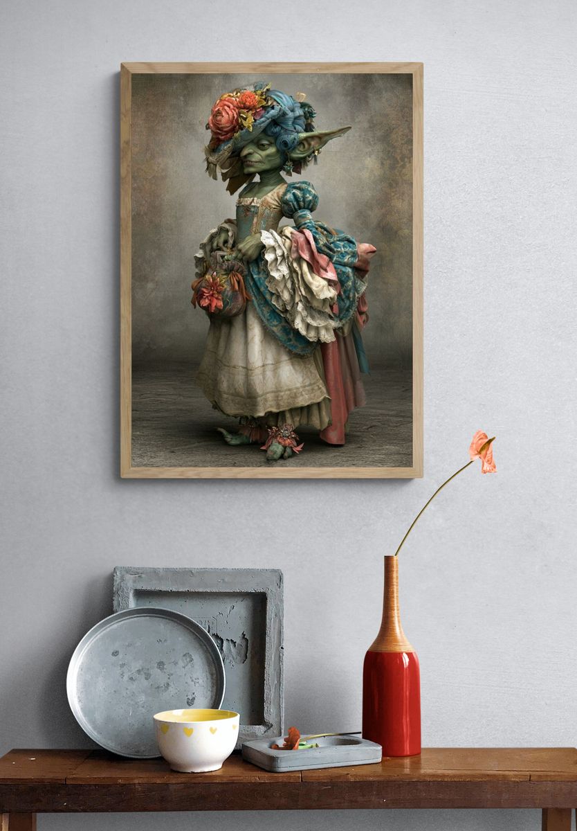 Goblin in Floral Dress Illustration Poster. — room view 3
