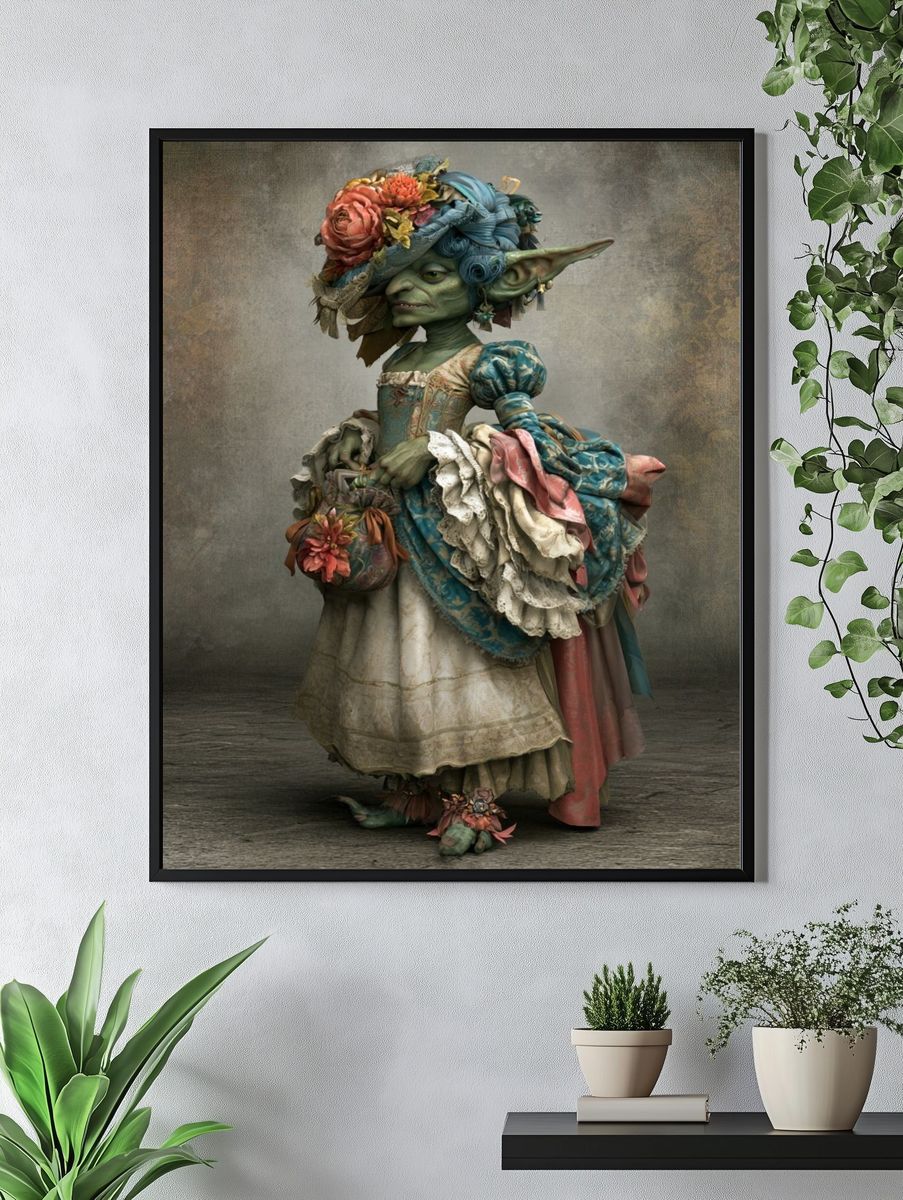 Goblin in Floral Dress Illustration Poster. — room view 4
