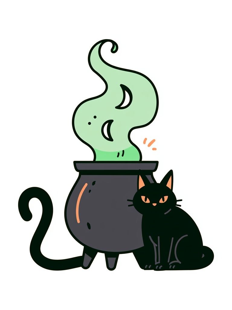 Black Cat Cauldron Illustration Poster. poster detail
