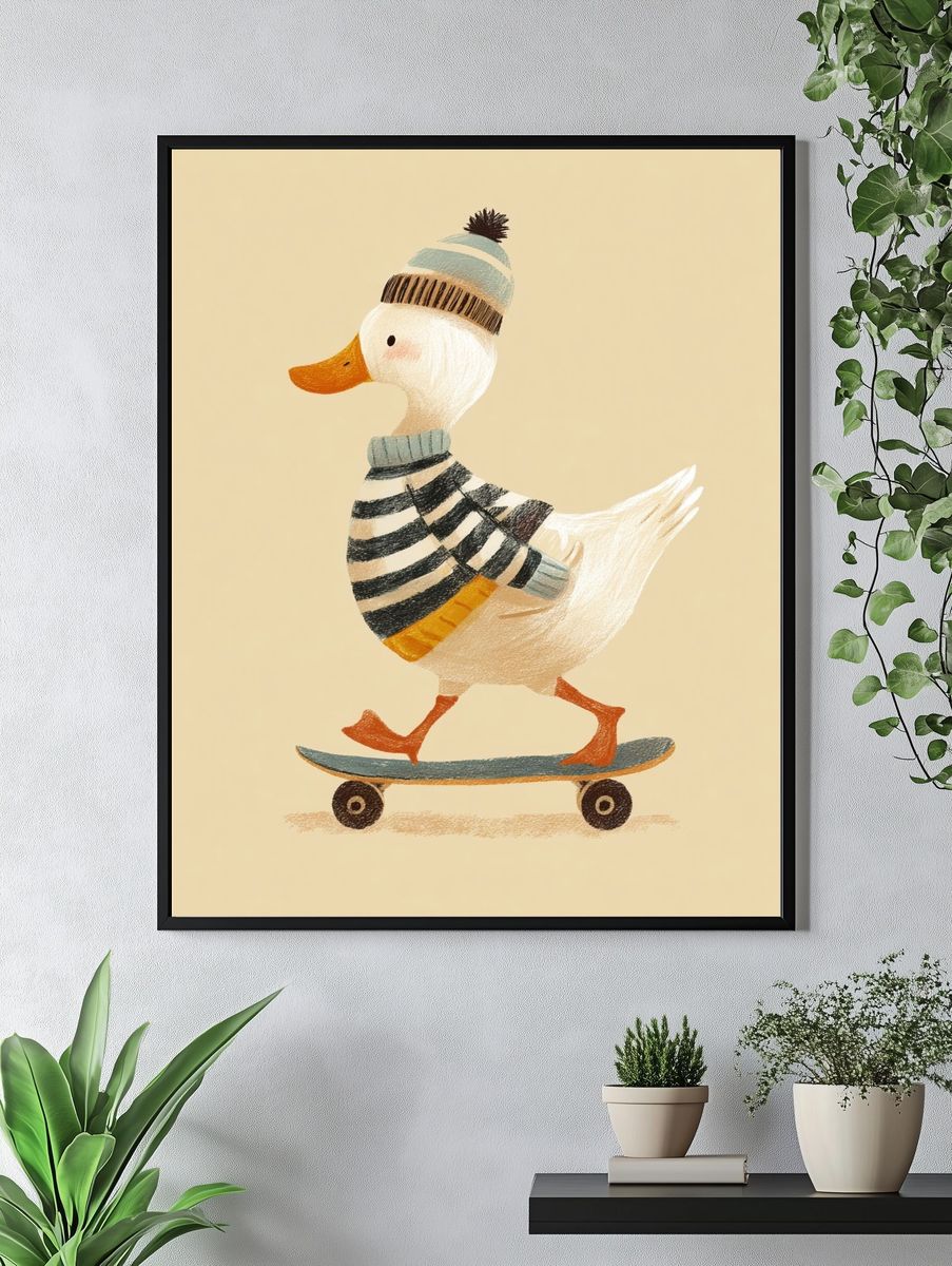 Skateboarding Duck Illustration Poster. — room view 4