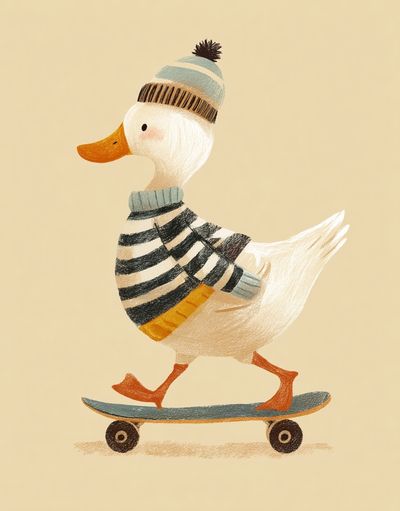 Skateboarding Duck Illustration Poster.