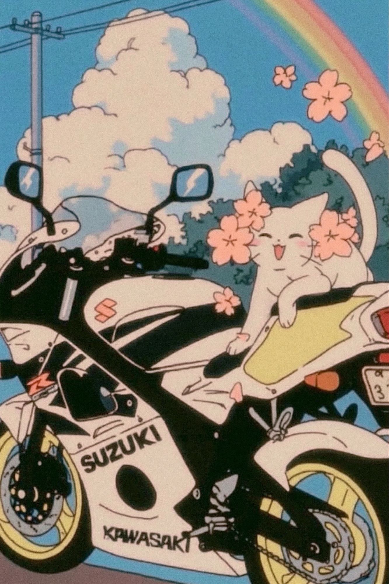 Kawaii Motorcycle Rainbow Poster. poster detail