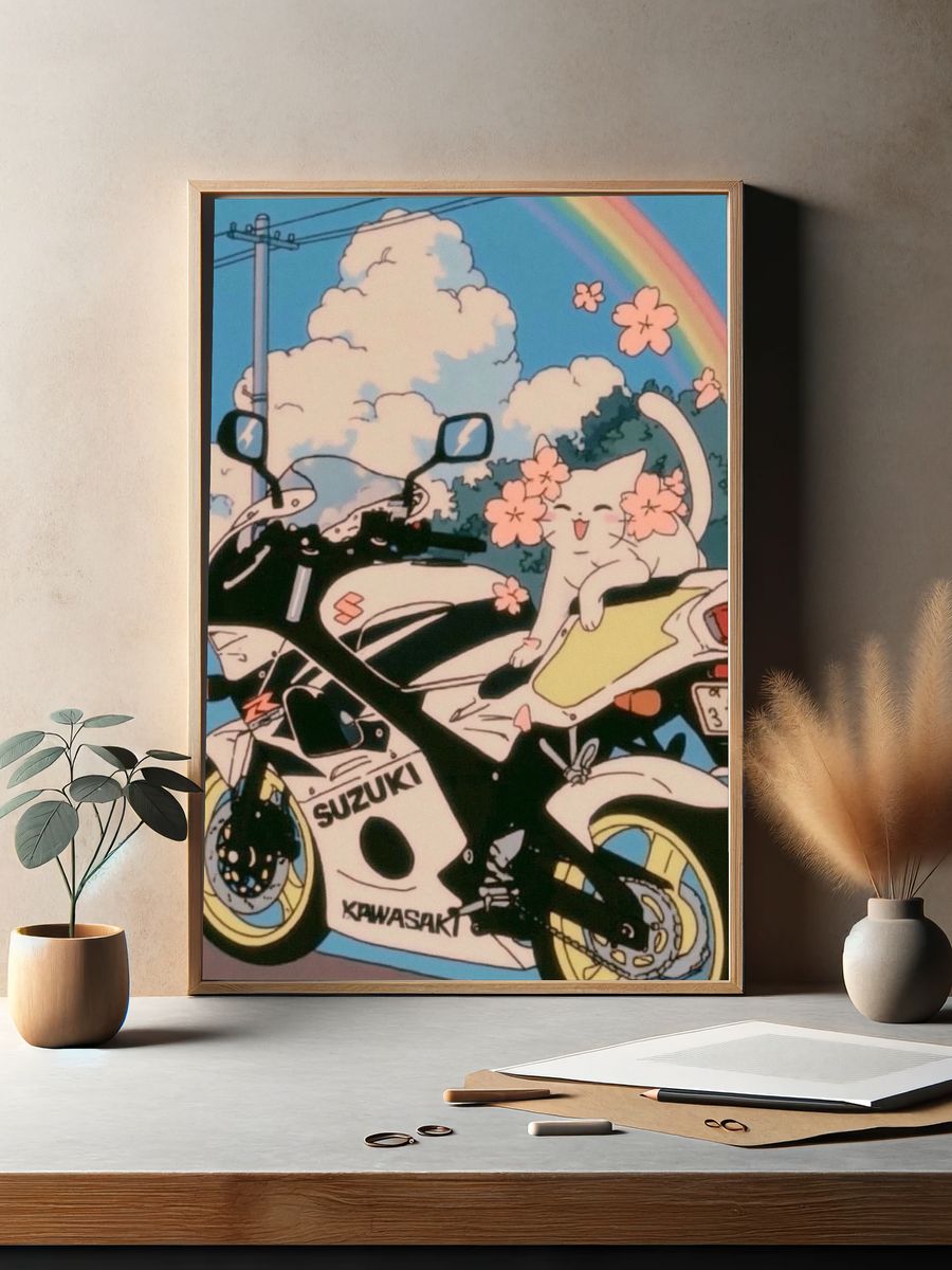 Kawaii Motorcycle Rainbow Poster. — room view 2
