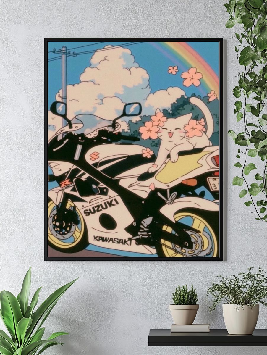 Kawaii Motorcycle Rainbow Poster. — room view 4