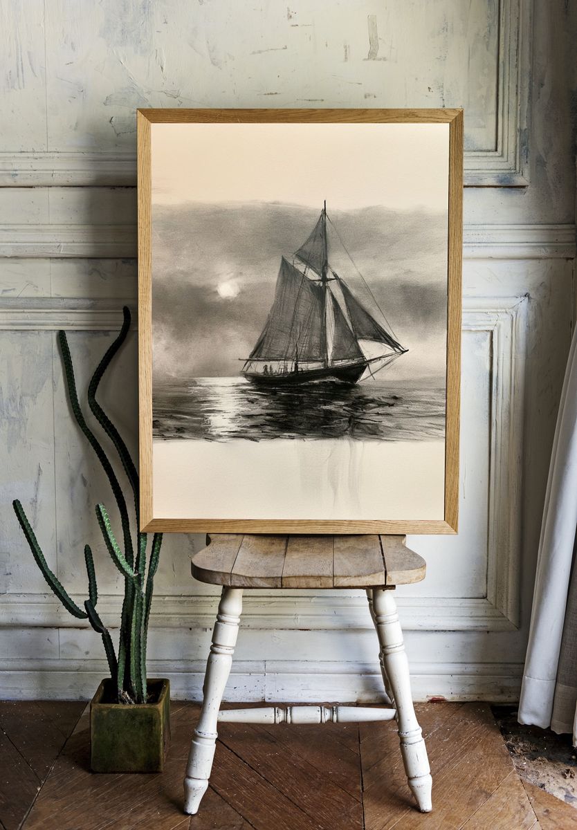 Sailing Ship at Sea — Fine-Art Print. room preview