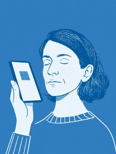 Meditative Woman with Phone Illustration Poster.