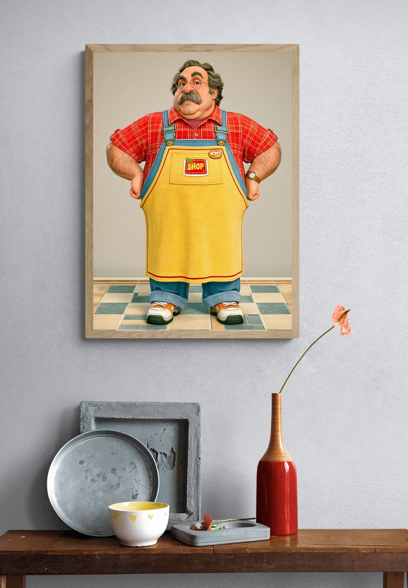Shopkeeper Character Illustration Poster. — room view 3