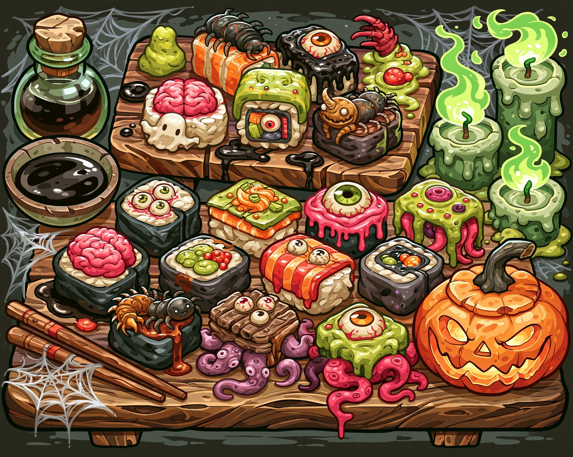 Halloween Sushi Feast Illustration Poster. poster detail