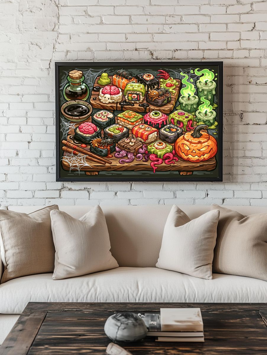 Halloween Sushi Feast Illustration Poster. room preview