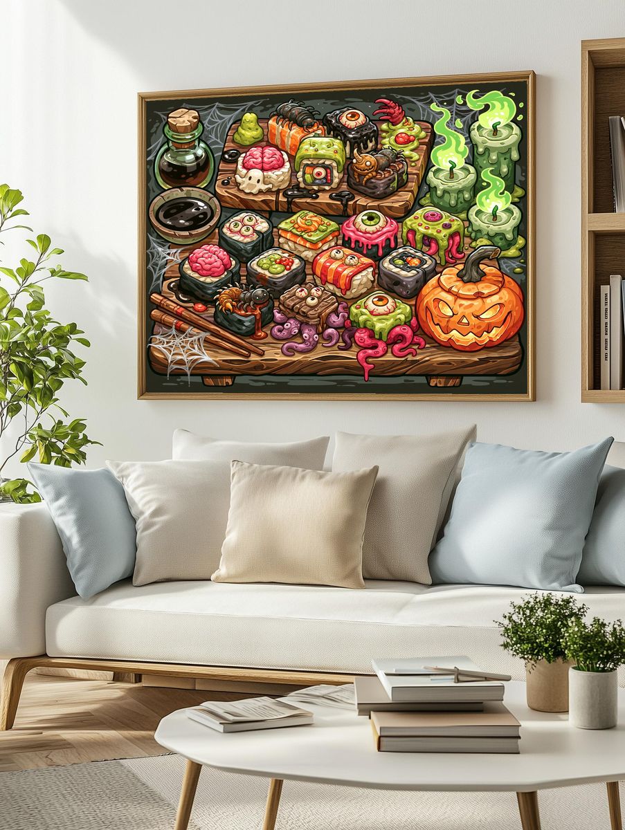 Halloween Sushi Feast Illustration Poster. — room view 2